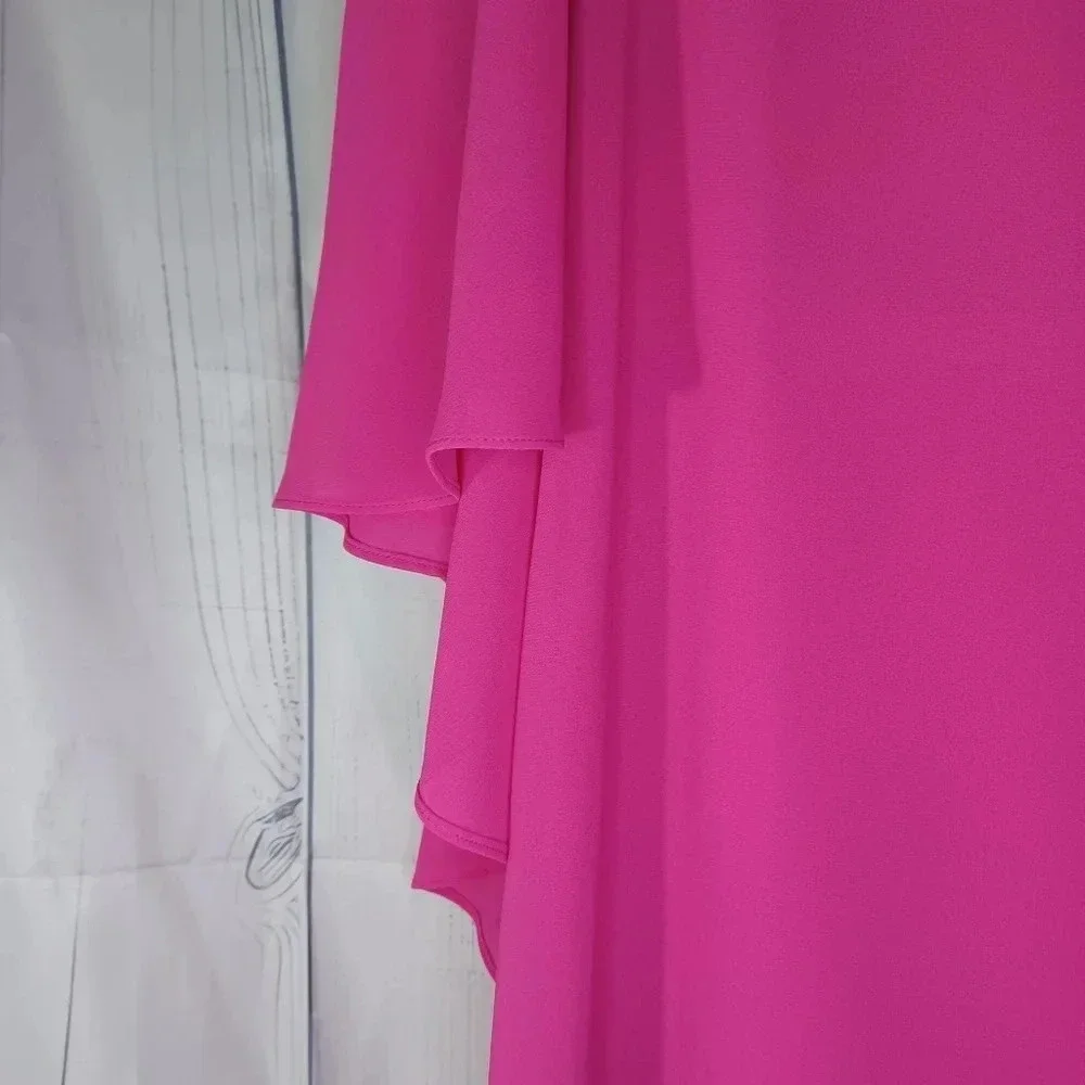 Vince Camuto Hot Pink layered drape chiffon boho flowy Flounce dress size 8 - Picture 5 of 15
